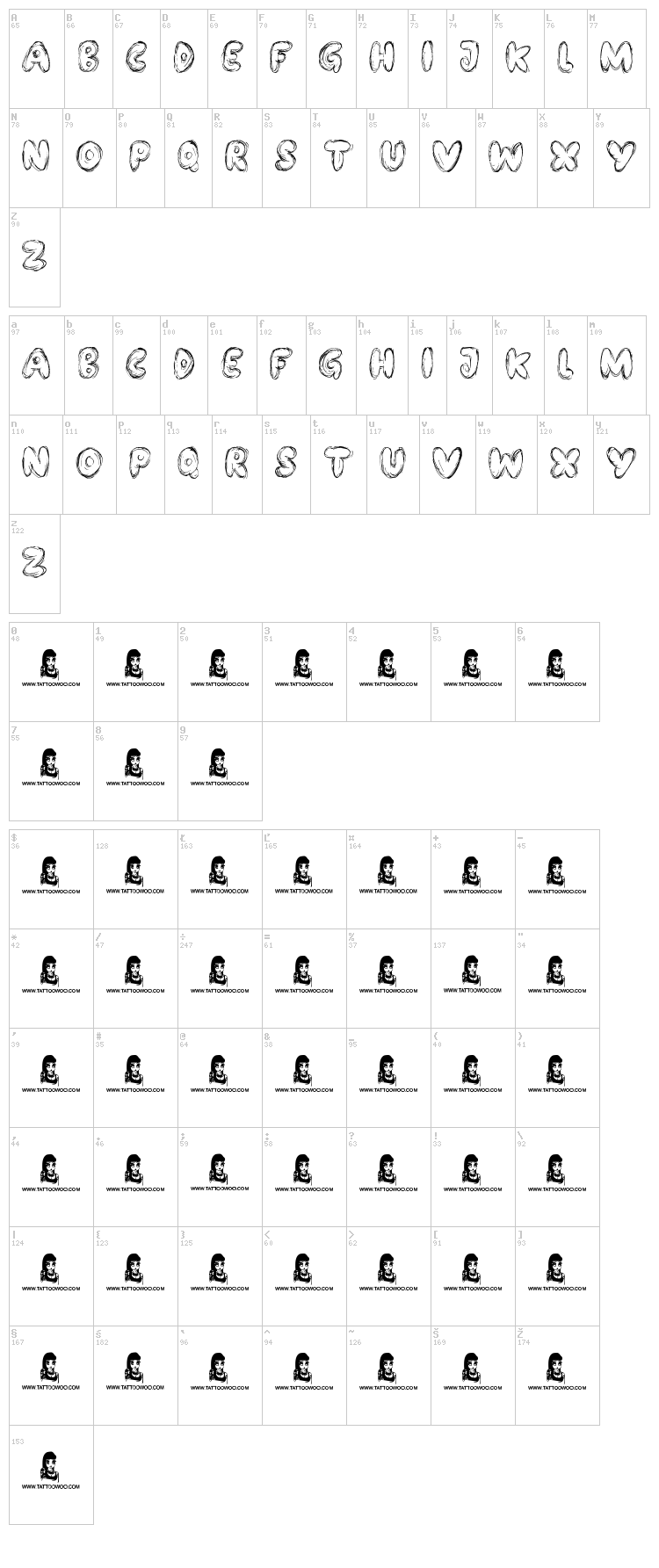 Bubble Bash font map